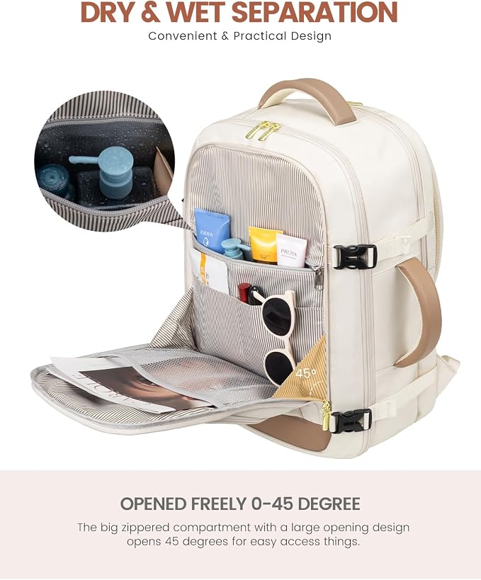 LOVEVOOK 40L Travel Backpack for Women Flight Approved, Carry on Backpack for Airplanes, TSA Personal Item Travel Bag, Waterproof 17 Inch Laptop Backpack, Business Weekender Overnight Daypack, 3Pcs - Image 5