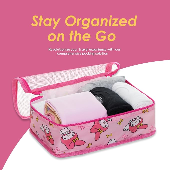 Sanrio's Hello Kitty Packing Cubes - 5 Piece Packing Cube Bags - Travel Essentials - Suitcase Luggage Organizer Set - Hello Kitty and Friends, My Melody, Kerromi, Kerropi, Badtz-Maru (My Melody) - Image 4
