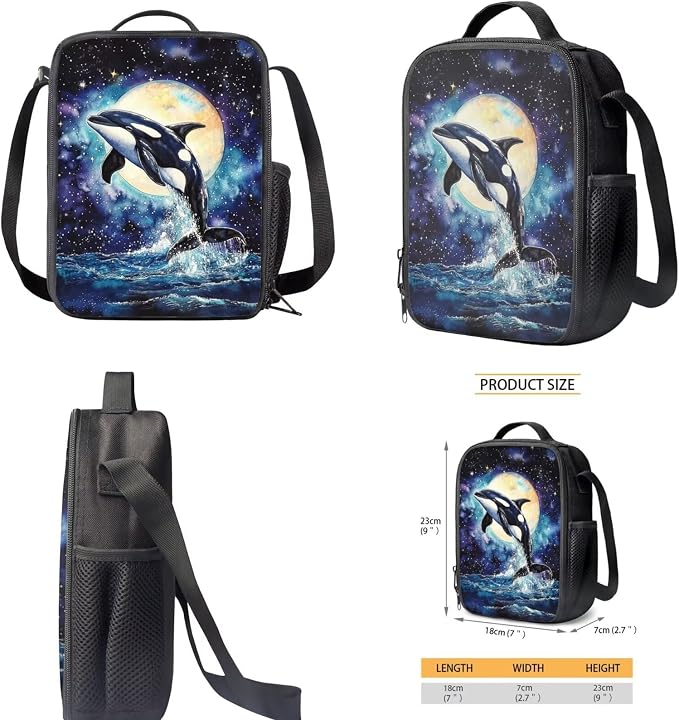 Killer Whale Backpack for School Girls 3rd Grade Preppy Galaxy Kids Bookbag with Lunch Box Set Moon 4 in 1 Primary Back Pack Lunch Bag Pencil Case Book Bags Lunchbox Water Bottle Holder - Image 5