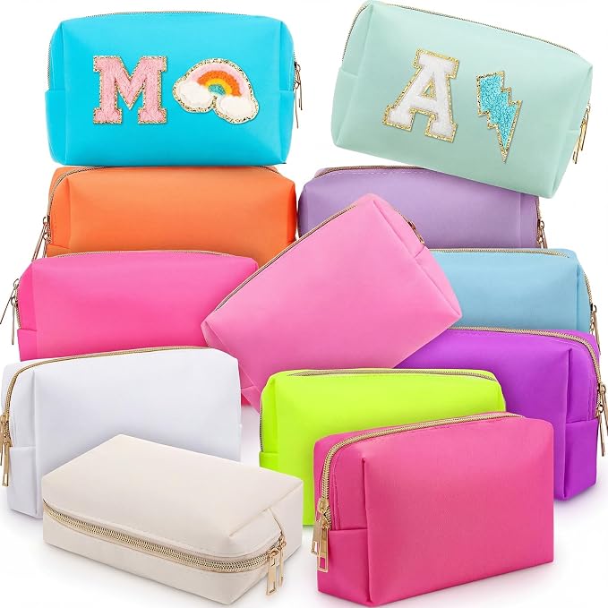 Kigeli 12 Pcs Nylon Makeup Bag Bulk Cosmetic Pouches Preppy Cosmetic Bag for Women Waterproof Travel Zipper Organizer Little Outdoor Accessory Makeup(Nylon, Foam,Neon Color) by Kigeli