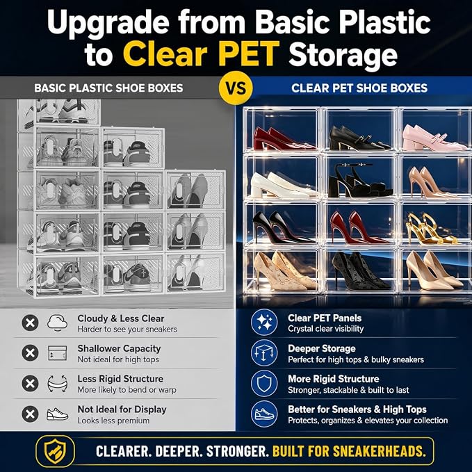 12 Pack Clear Acrylic Shoe Boxes, Wide Magnetic Door Shoe Organizer Size 12 | clear storage boxes for daily shoes, flats, low-top sneakers and closet storage,13.4 x 10.3 x 7.6 in - Image 3