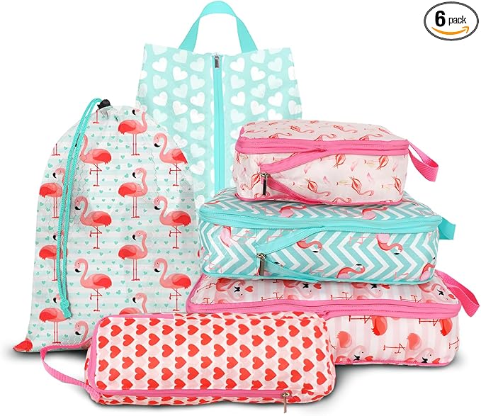 6 Pcs Compression Packing Cubes, Packing Cubes for Travel, Waterproof Luggage Organizer Bags Set, Cute Packaging Cubes for Women Kids Backpack Carry-Ons by Xmzsdz