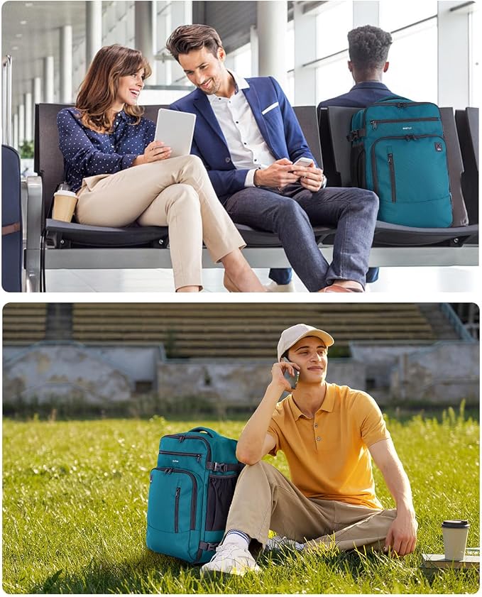 ECOHUB 17" Small Travel Backpack, United Airlines Personal Item Bag 17x10x9 with 16 Pockets, Water Resistant Rucksacks Fit 15.6" Laptop, AirTag Pocket, Lightweight Casual Daypack, 25L, Blue Green - Image 7