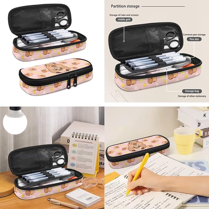 Cute School Backpack for Girls, Kids Capybara Milk Tea Backpack School Bookbags with Insulated Lunch Box Pencil Case 3 in 1, Lightweight School Bag - Image 4