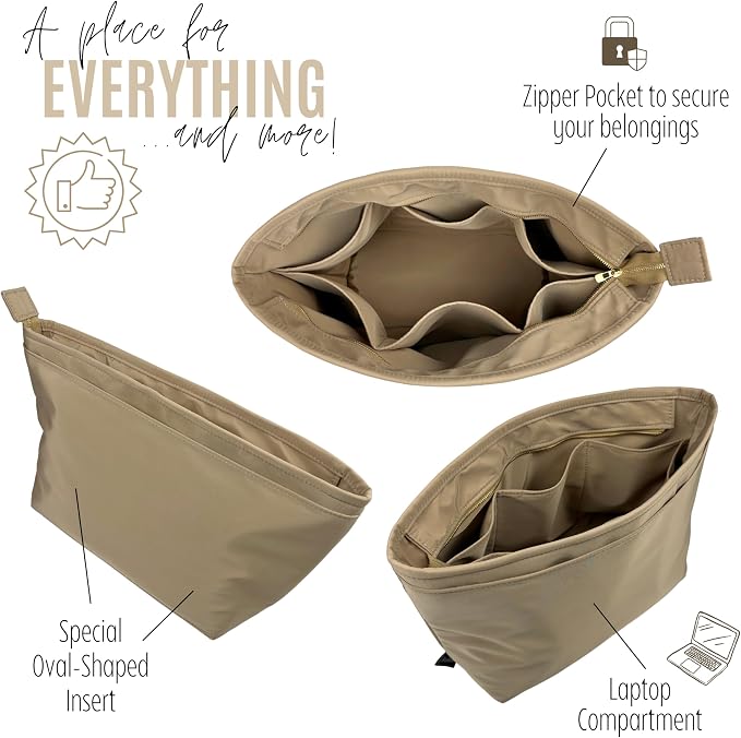 Divitize Luxe Waterproof Nylon Organizer compatible with Ophidia S/M/L Tote Bag Insert — with Gold Zip Perfect Fit, +24 Colors, Premium Quality, Extra Storage (Mint, For Large Ophidia) - Image 5