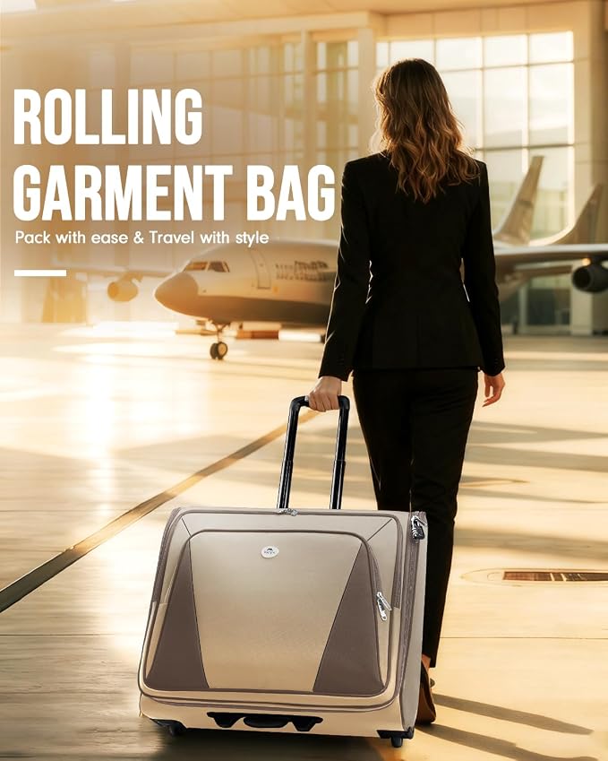 MATEIN Garment Bag with Wheels For Women, Large Wheeled Garment Bag, Khaki | For Hanging Clothes, 2 Packing Cubes, Softside, Foldable Travel Suit Carrier, Business Suitcase Luggage, Fits 17" Laptop - Image 7