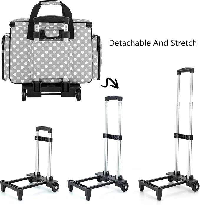 LUXJA Sewing Machine Case with Detachable Dolly, Gray Dots | Rolling Tote with Removable Bottom Pad for Most Standard Sewing Machines, Patented Design - Image 5