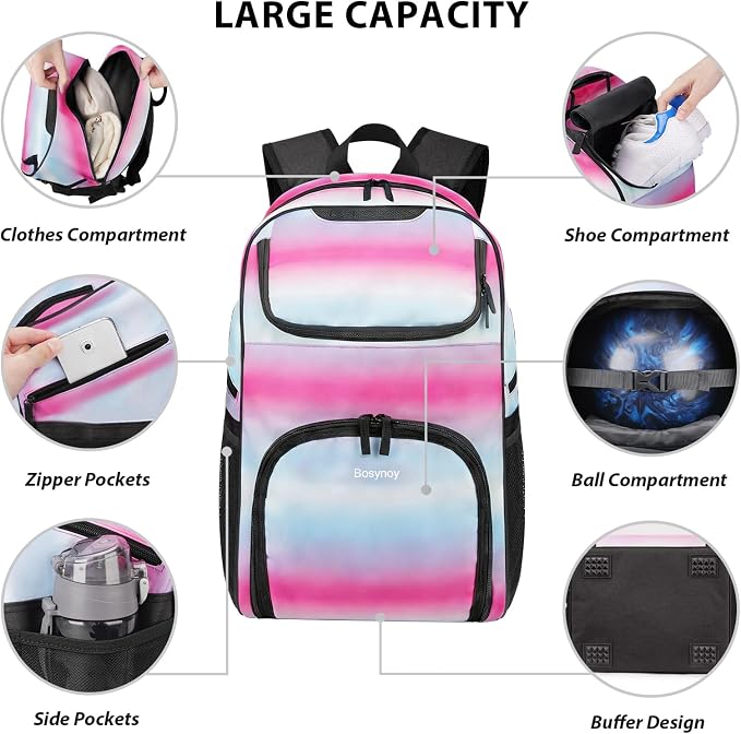 Bosynoy Bowling Backpack, Single Bowling Ball Bag with Shoe Compartment | Bowling Bag Totes with Foam Padded Protection, Fits Shoes Up to US Mens Size 16 and Accessories, Grey - Image 2