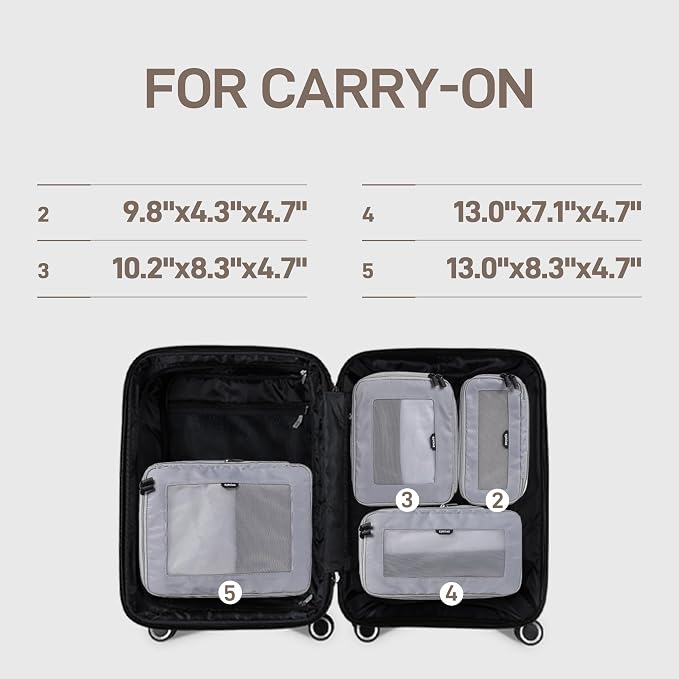 EPICKA TripCozy Compression Packing Cubes - 4 Set Durable Travel Organizer Bags with Mesh Top, Expandable Travel Accessories for Carry on, Luggage, Suitcase, Backpack (Light Grey) - Image 3