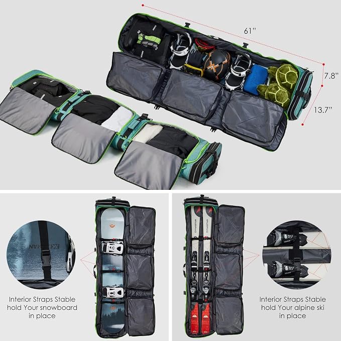 XCMAN Roller Snowboard Bag with Wheels Adjustable Length… - Image 6