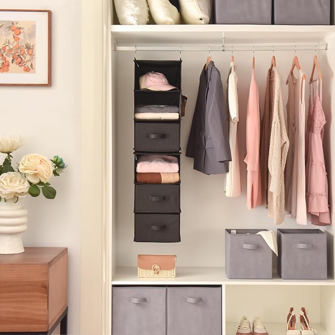 GRANNY SAYS 6-Shelf Hanging Closet Organizers and Storage, Separable to 2 Pack 3-Shelf Closet Hanging Organizer with 3 Drawers, 4 Side Pockets Hanging Shelves for Closet, Nursery, Black - Image 2