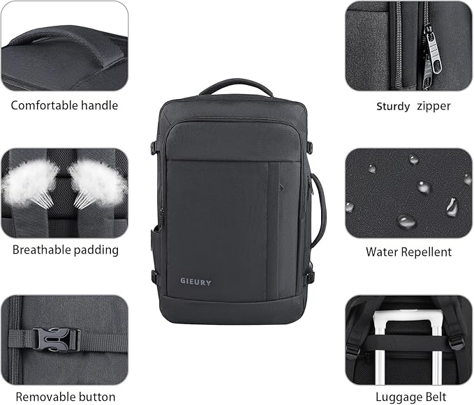 55L Carry On Backpack, Extra Large Travel Backpack for Men & Women, Expandable 60L Big Capacity Bag For Airplanes, Travel Gifts for Men Women, Fits 18.4 Inch Laptop, Luggage Suitcase Daypack, Black - Image 5