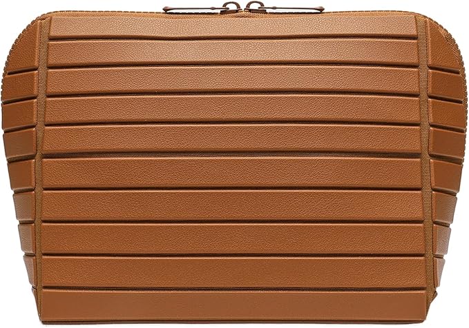 Makeup Bag, Travel Makeup Organizer Bag with Fold-Down Design and Adjustable Dividers, 27 Pockets & 3 Brush Storage Holders, Large Capacity Cosmetic Bags Toiletry Case (Brown) by Unknown