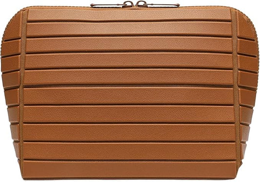 Makeup Bag, Travel Makeup Organizer Bag with Fold-Down Design and Adjustable Dividers, 27 Pockets & 3 Brush Storage Holders, Large Capacity Cosmetic Bags Toiletry Case (Brown) by Unknown
