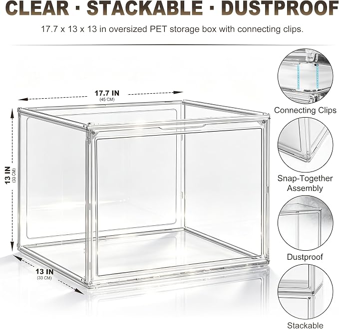 1 Pack Oversized Acrylic Boot Display, Clear Display Box for Boots&Handbags | 17.7 x 13 x 13 in XXX-Large PET box for boots, bulky sneakers, handbags and larger closet items,display closet organization - Image 2
