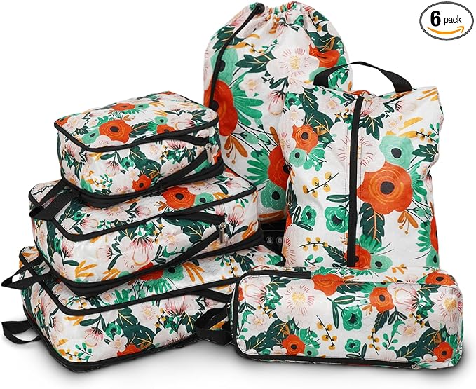 6 Pcs Compression Packing Cubes for Travel, Waterproof Luggage Organizer Washable Storage Bags Set - Packaging Cubes for Backpack Travel and Carry-Ons by Hitanfe