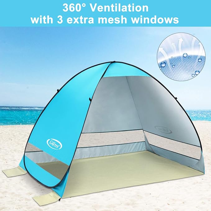 G4Free Large Pop up Beach Tent UPF50+ Automatic Sun Shelter Canopy Portable | Large Outdoor Cabana for 3-4 Person, UV Protection Sun Umbrella, Instant pop-up Design, made of 190T Silver Coated fabric - Image 6