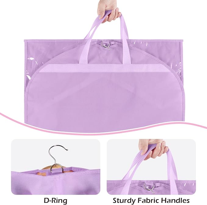 LOVEGRASS Kids Garment Bags for Dance Costumes, 40" Dance Garment Bags for Dancers with 4 Clear Zipper Pockets, Foldable Dance Competition Garment Bags for Hanging Clothes, 6 Pack, Purple - Image 3