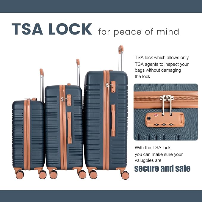 Amalodie Luggage Sets 5 Piece Suitcases with Double Spinner Wheel,Suitcase Set ABS Hard Case Luggage with TSA Lock and Durable Waterproof Travel Luggage - Image 3