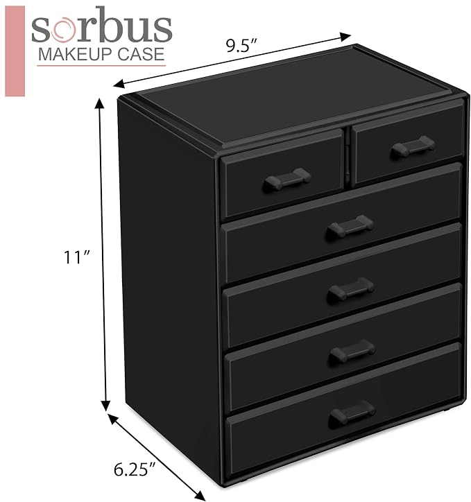 Sorbus Acrylic Makeup Organizer - Organization and Storage Case for Cosmetics Make Up & Jewelry - Large Makeup Organizer for Vanity, Bathroom, College Dorm, Closet, Desk (4 Large, 2 Small Drawers) - Image 2