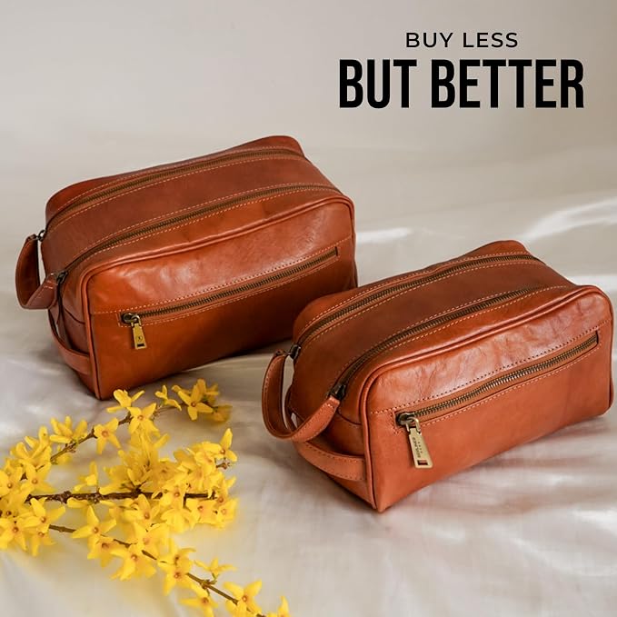 BERLINER BAGS Vintage Genuine Leather Toiletry Bag Tim M, Large Capacity Cosmetics Bag for Men and Women for Travel, Gift for Dad - Brown - Image 9