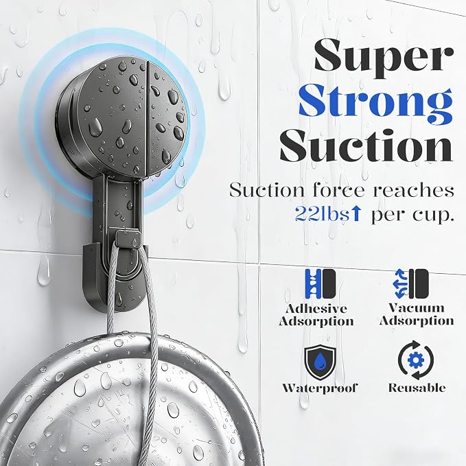 Suction Cup Shower Caddy,No Drilling Corner Shower Shelves Heavy Duty,Shower Organizer with Hooks,Rustproof Waterproof Space Aluminum Bathroom Storage,Home Accessories Decor - Image 7