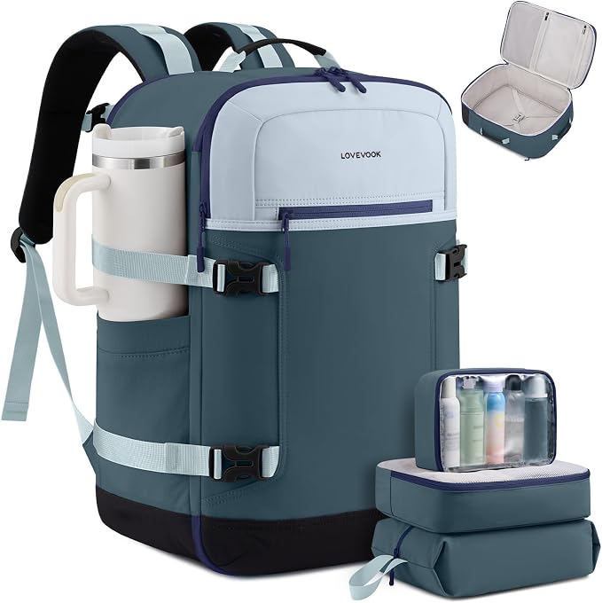 LOVEVOOK 40L Travel Backpack for Women & Men, Airline Approved Carry On Backpack with 3 Packing Cubes, TSA Personal Item Bag, Waterproof Weekender Overnight Backpack Fits 17" Laptop by LOVEVOOK