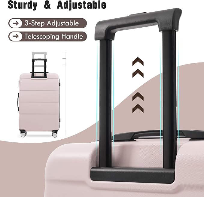 Merax Luggage Set, 3 Piece Hardcase Luggage with Double Spinner Wheels | Carry on Suitcase Airline Approved,20+24+28 inch,Light Pink - Image 4
