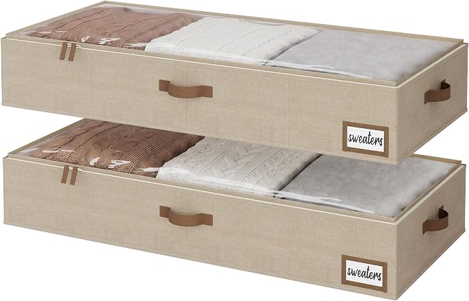 StorageWorks Extra Large Under Bed Storage Containers with Handles and Label Holder, 2 Pack Ultra-thick Fabric Underbed Bins, Closet Organizer for Clothes, Blankets, Sweater by StorageWorks
