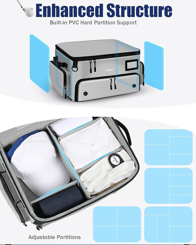 LOINTET Golf Trunk Organizer, Waterproof Car Golf Locker with Separate Ventilated Compartment for 2 Pair Shoes, Golf Storage for Balls, Tees, Cap, Clothes, Gloves, Accessories, Gifts for Men, Women - Image 4