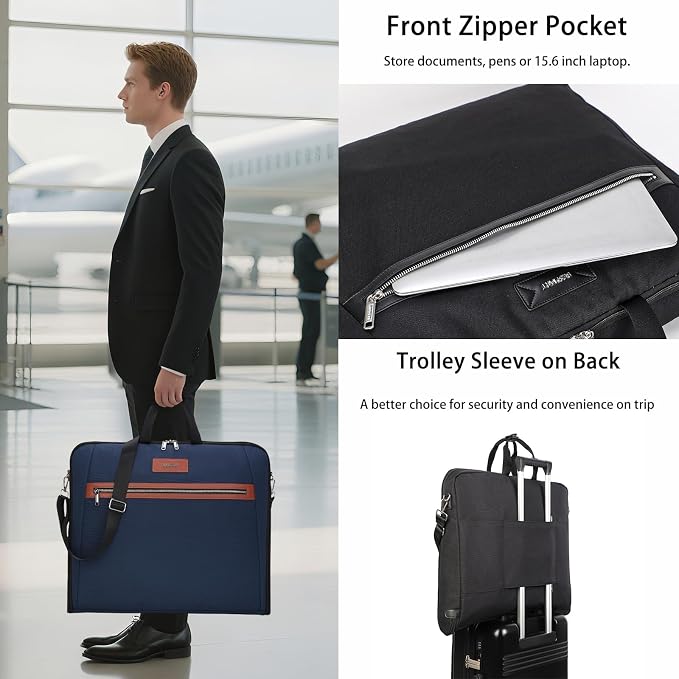 BESMART Garment Bags for Travel, 51" Large Suit Bag for Business Trips | Waterproof,Hangs 3 Suits,Foldable,Wrinkle Free Spacious Luggage Suit Cover,Adjustable Strap,Carry On Flight Approved,Blue - Image 2