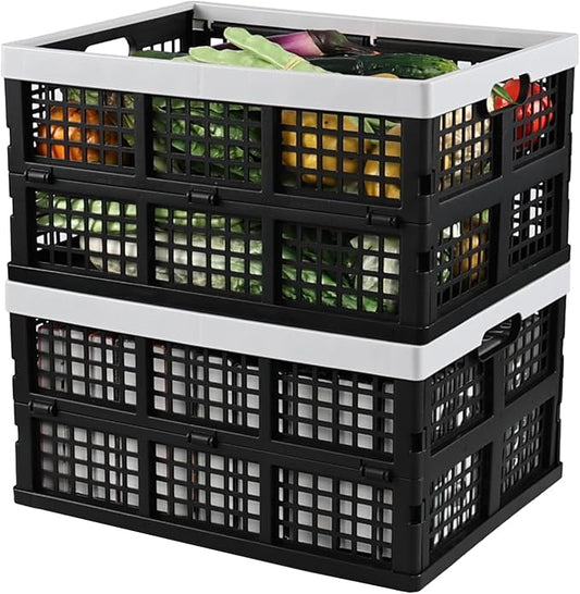 2-Pack 34 L Plastic Collapsible Storage Crates, Stackable Basket Bin | Foldable Milk Crate by Doryh