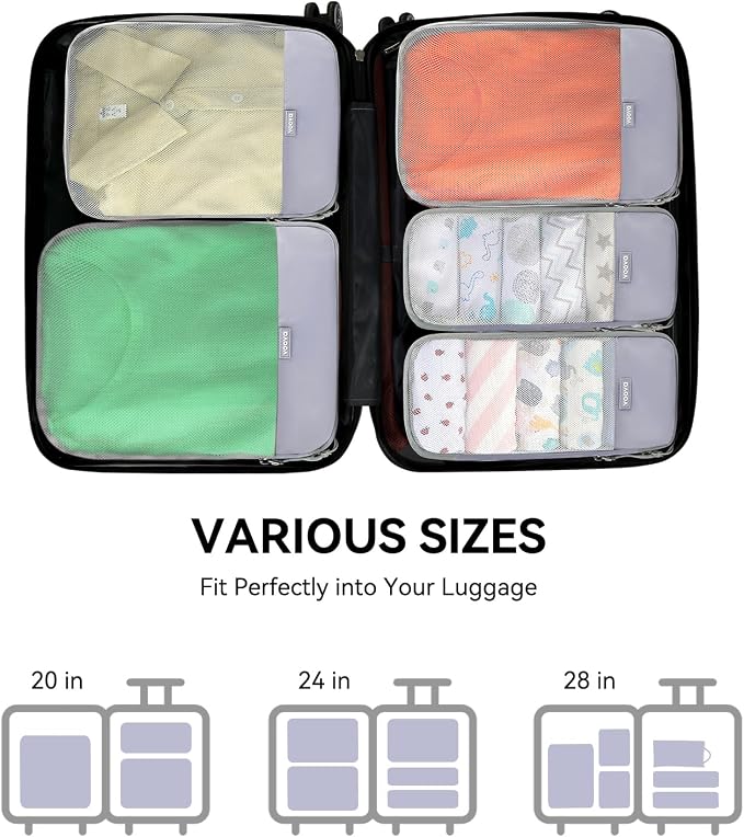 Voova 6 Set Compression Packing Cubes, Travel Accessories Expandable Packing Organizer Bags Set for Carry on Suitcase, Durable Luggage Packing Cubes for Travel Essentials,Grey - Image 5