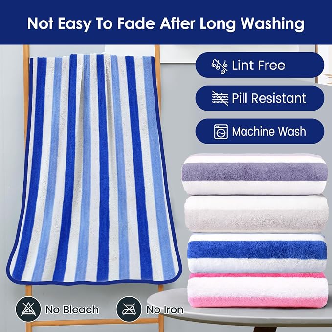 JML Bath Towels Set, Large Microfiber Bath Towel for Body, 2 Pack, 30" x 60", Oversized, Soft, Super Absorbent,Fast Drying, Perfect for Shower, Sauna, Gym, Sports, Fitness, Yoga, Cabana Stripe Blue - Image 6
