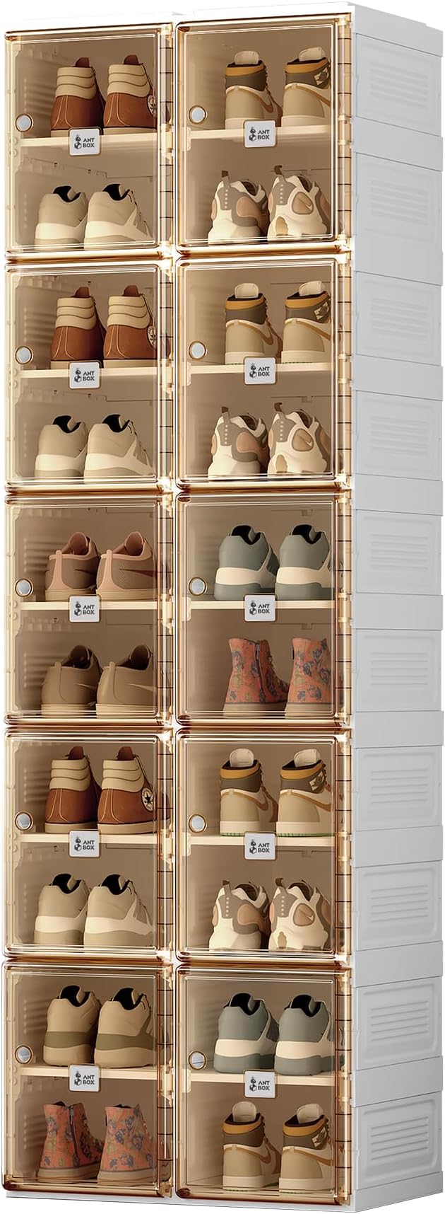 ANTBOX Shoe Organizer Storage Box, Portable Folding Shoe Rack For Closet With Magnetic Clear Door,Large Sneaker Cabinet Bins Sturdy Easy Assembly 10 Layers-20 Grids by ANTBOX