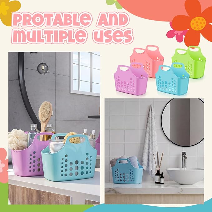 Nuogo 50 Pack Multicolor Plastic Basket with Handles Oval Plastic Shower Caddy Bulk Reusable Multipurpose Storage Organizer for Bathroom Dorm Communal Showers Kitchen School, 10.6" x 6" x 10" - Image 5