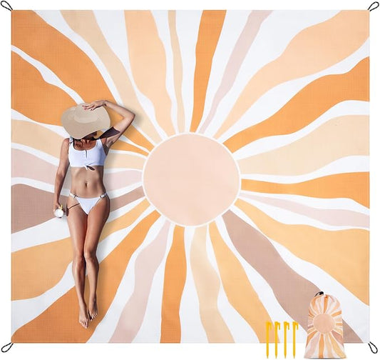Waterproof Sandproof Beach Blanket, 78" x 86" Large Beach Mat for 2-4 Adults, Lightweight Polyester Outdoor Picnic Blanket for Travel, Camping, Hiking, Beach Essentials for Vacation by BEW