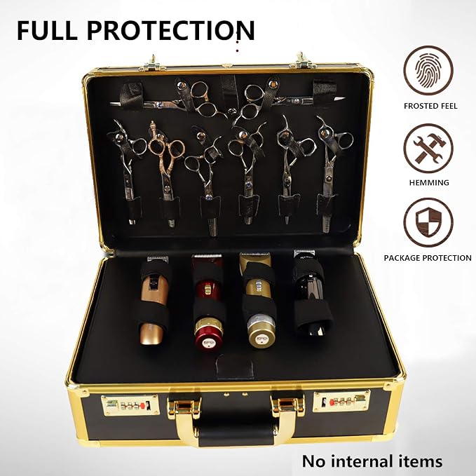 Barber Carrying Case Barber Case, Stylist Tool Box rofessional Salon Hair Cutting Grooming Kit Storage Organizer for Clippers, Scissors, Barber Supplies (Gold) - Image 5