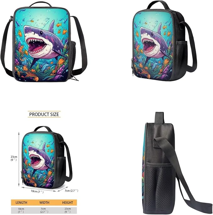 Shark Backpack for Boys Kids Backpack with Lunch Box Water Bottle Pouch and Soft Pencil Case 4PCS Set Cute Bookbag with Front Pocket 17" Large School Bag with Side Pocket for Elementary Girls - Image 4