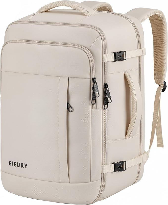 Gieury Travel Backpack, Extra Large 50L Expandable Backpack for Men Women, Carry On Backpack For Airplanes, Travel Essentials Luggage Suitcase Daypack Travel Gift Weekender Bag, Beige by Gieury