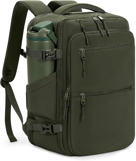 mibasies 30L Travel Backpack for Women & Men: Carry On Luggage Flight Approved, TSA Laptop Backpack with Water Bottle Pocket, Personal Item Bag Fits 15.6" Laptop for Weekender Business - Deep Green by mibasies