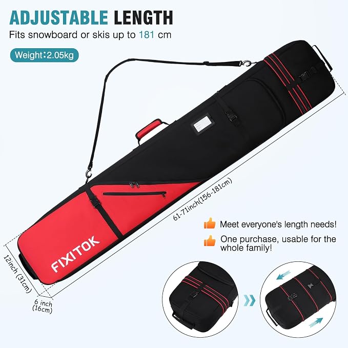 FIXITOK Snowboard & Ski Bag for Air Travel, Waterproof Full Padded Snowboard Bag Fit Board, Boots, Clothes, Helmet and Gear, Adjustable Length Ski Bag(157CM-181CM) - Image 3
