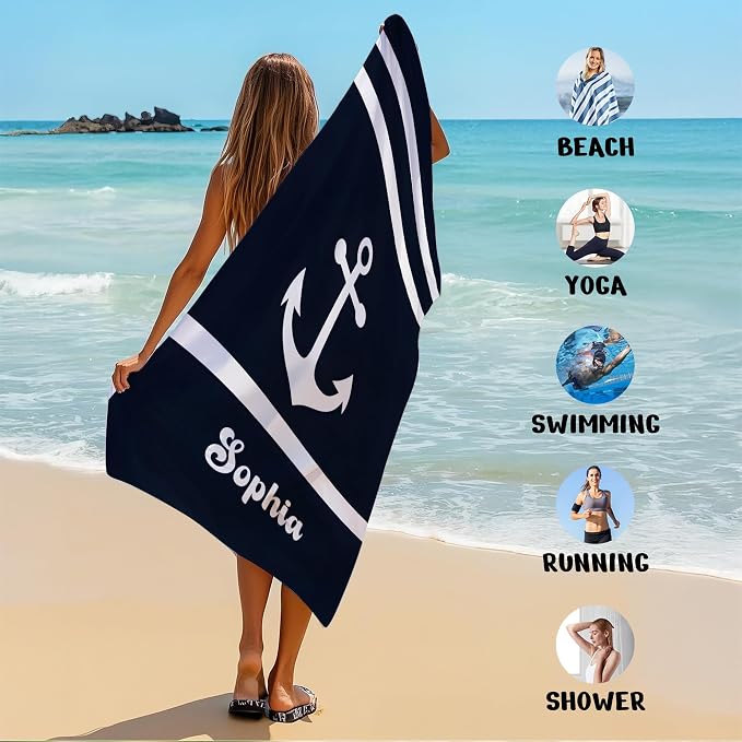 JML Personalized Beach Towel with Name, Custom Anchor Beach Towel, Customized Microfiber Pool Towel, Quick Dry & Absorbent Swim Towel for Adult,Anniversary, Birthday, Summer Holiday,Vacation - Image 6