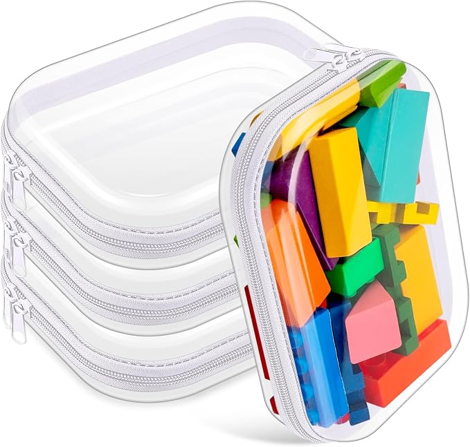 Hoolerry 4 Pcs Hard Clear Zipper Case Makeup Bags Plastic Zipper Pouch Transparent Storage Box Containers for Cosmetics, Snacks, Building Blocks, Puzzles(Clear,7.9 x 5.9 x 2 in,White) by Hoolerry