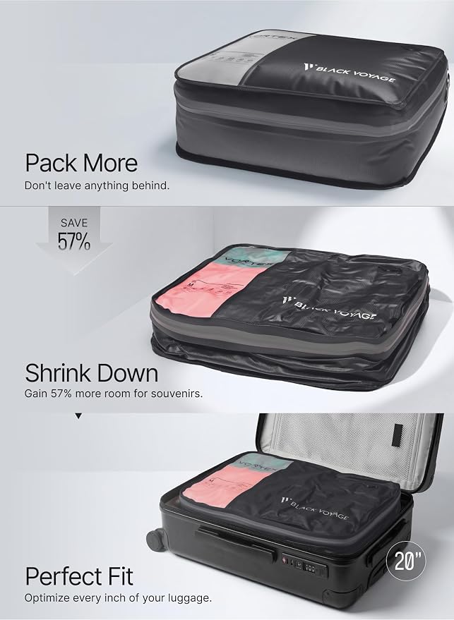 Black Voyage Reusable Vacuum Compression Travel Bag for Carry-On Suitcase and Backpack, Recycled IPX8 Waterproof Space Saver Vacpack (1-Pack, 21L - No Pump) - Image 4