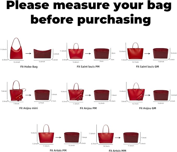DGAZ Purse Organizer Insert for SaintLouisPM Bag(Wine) | Waterproof Dupontpaper Outer,Silk Soft Inner Liner,Lightweight,Perfect Fit,Multi-pocket Storage,Bag Protector - Image 2