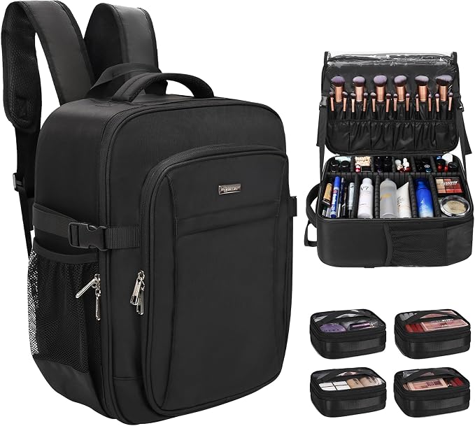 Relavel Makeup Backpack - Extra Large Train Case with 4 Pack Clear Bags, Professional Makeup Artist Kit Set Bag by Relavel