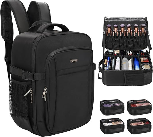 Relavel Makeup Backpack - Extra Large Train Case with 4 Pack Clear Bags, Professional Makeup Artist Kit Set Bag by Relavel