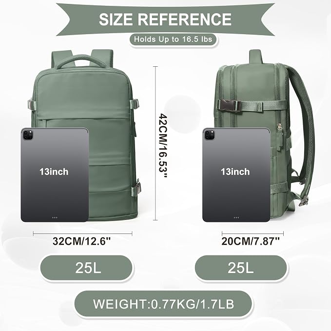 coowoz Travel Backpack For Women Men,Carry On Backpack,Hiking Backpack Waterproof Outdoor Sports Rucksack Casual Daypack Travel Essentials(Olive Green) - Image 4