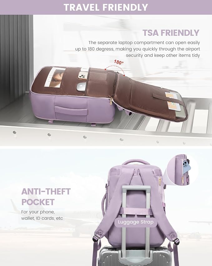 LOVEVOOK Large Travel Backpack for Women, TSA Carry on Backpack for Airplanes, 40L Personal Item Travel Bag fits 17" Laptop, Waterproof Carry on Bag Flight Approved with 4 Packing Cubes - Image 4